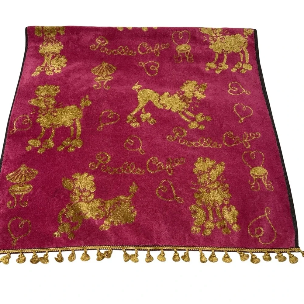 Kitschy Poodle Cafe Towel Set Pink Gold Besana Italian Bath & Hand Pom Poms Glam